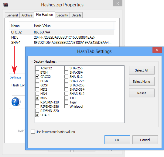 HashTab Settings