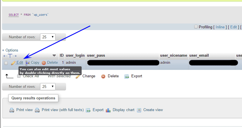 Edit WordPress User Using phpmyadmin