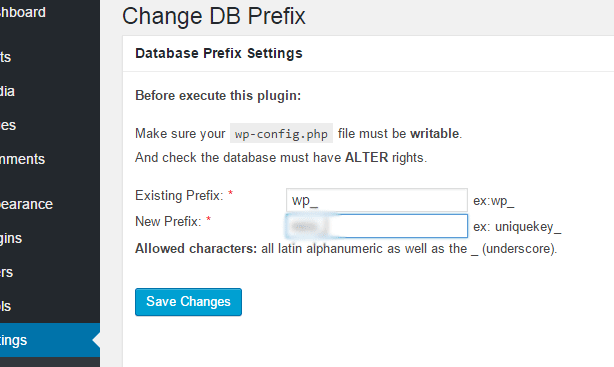 Change WordPress Database Prefix