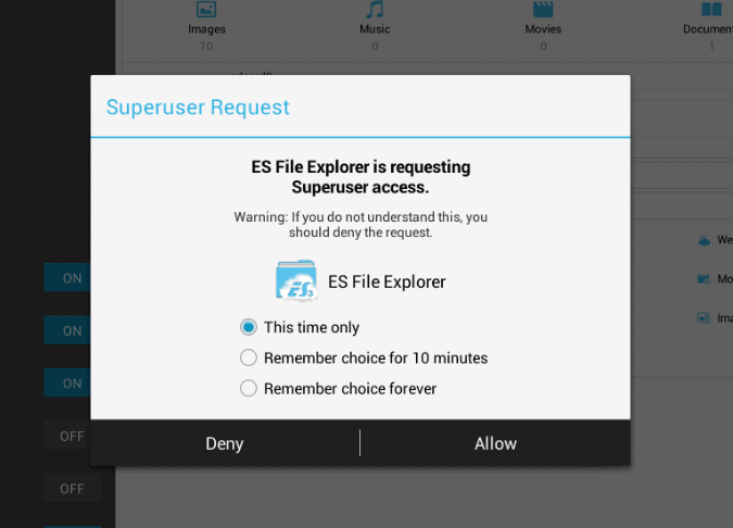 ES Explorer Requesting Root Permission