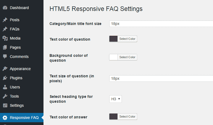 HTML5 Responsive FAQ Settings