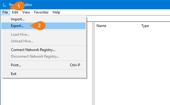 Backup Windows Registry Using the Export Option