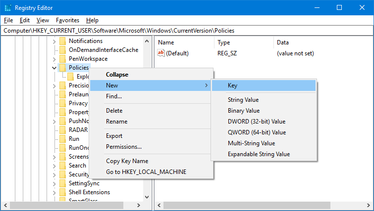 Creating A New Key For Prevent Users From Changing Wallpaper