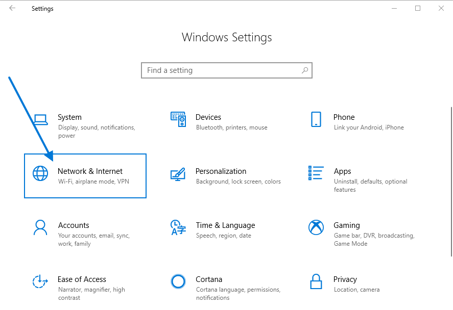 Network & Internet Settings Windows 10