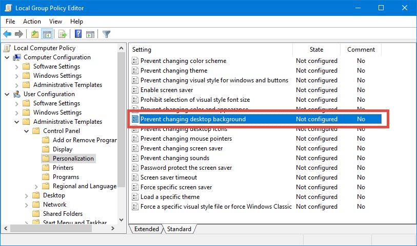 Prevent Users From Changing Wallpaper Using Group Policy Editor