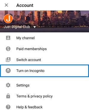 Turn On YouTube Incognito Mode