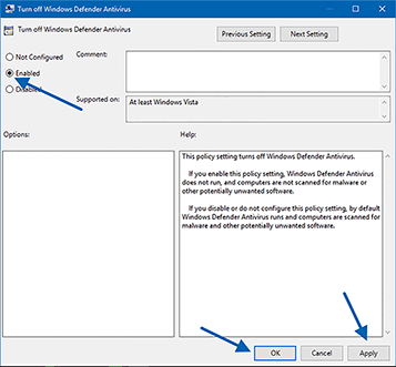 Disable the Windows Defender