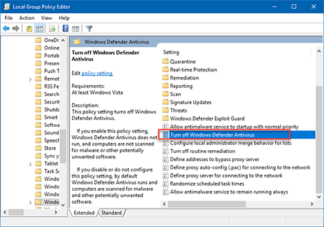 Disable Windows Defender using Group Policy Editor