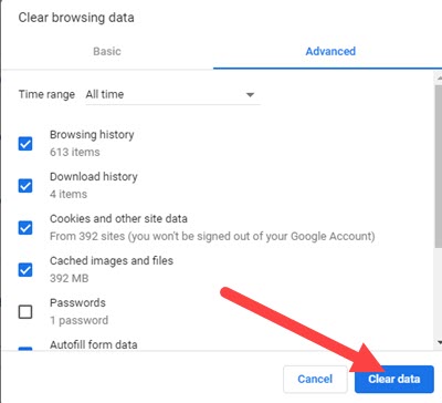 Clearing cache and cookies of Google Chrome to free up drive space