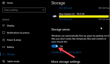 Enable storage sense