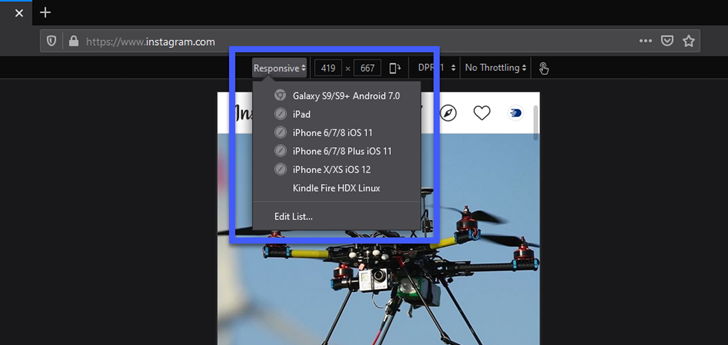 Device List In Mozilla Firefox Responsive Design Mode